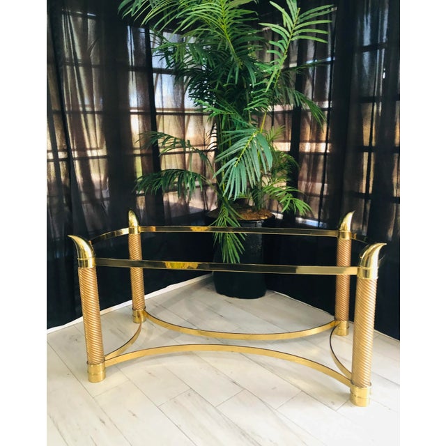 Mid-Century Modern Italian Brass Faux Elephant Tusk Dining Table Style After Tommaso Barbi For Sale - Image 3 of 10