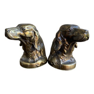 Vintage Bronze Dog Head Bookends- a 'pair For Sale