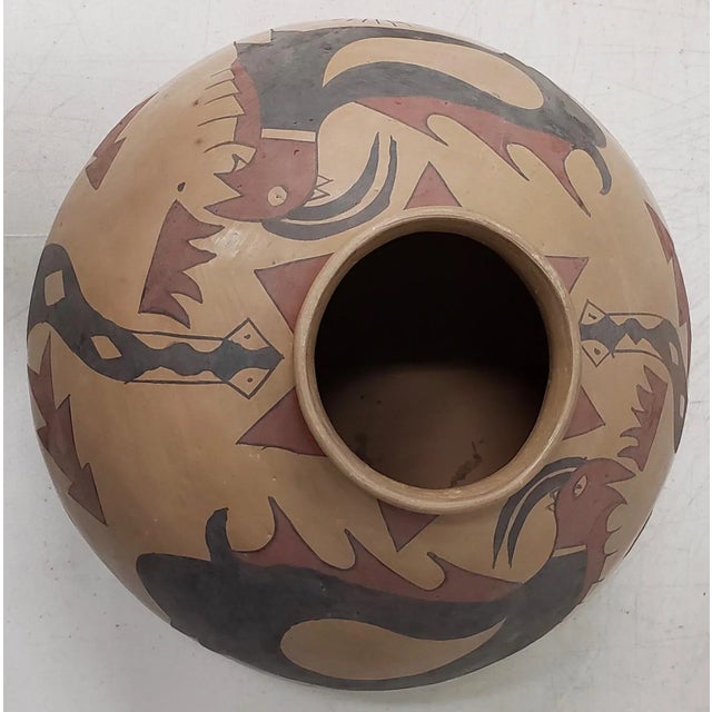 Mid 20th Century Primitive Tribal Clay Pottery With Hand Painted Birds, Snakes & Arrows For Sale In San Francisco - Image 6 of 10