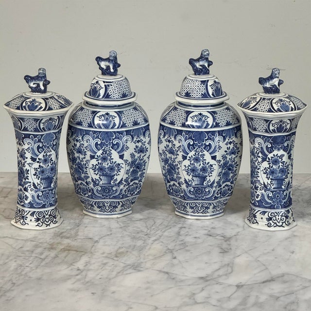 Late 19th Century 19th Century Boch Hand-Painted Blue & White Delft Garniture Set For Sale - Image 5 of 18