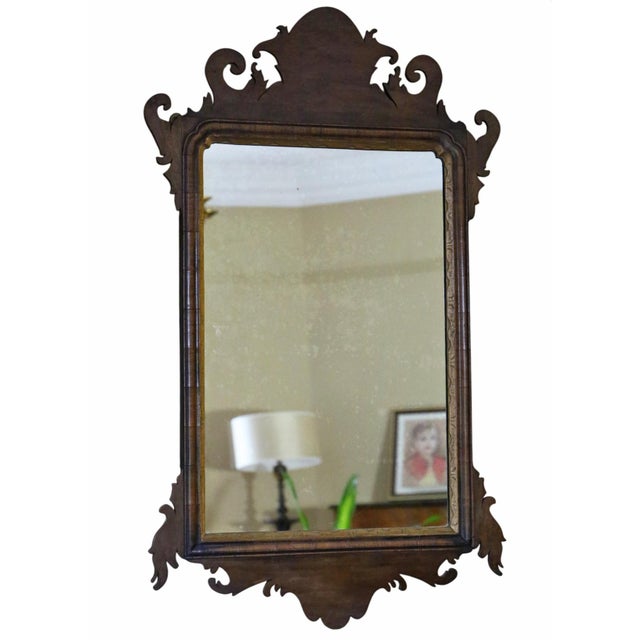 Antique Georgian Revival Walnut and Gilt Fret Cut Overmantle Wall Mirror, 1920s For Sale - Image 10 of 10