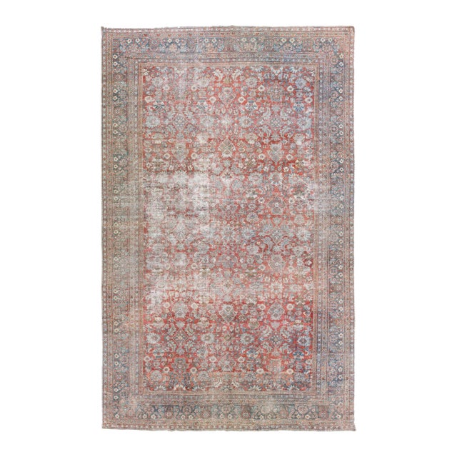 Antique Mahal Handmade Oversize Red Wool Rug With Allover Design For Sale