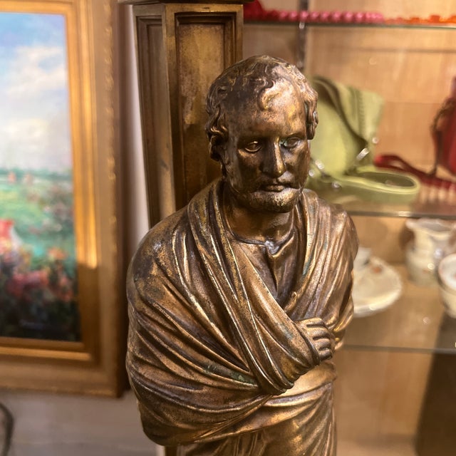 French Late 19th Century Large French Neoclassic Bronze Table Lamp Candelabra Statue For Sale - Image 3 of 12