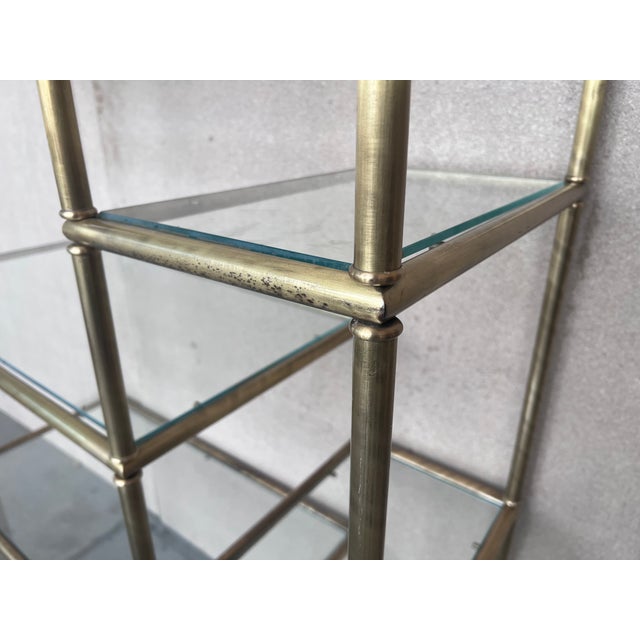 Metal Vintage Brass Étagère Arched Glass Display Shelf With Three + Four Shelves For Sale - Image 7 of 9