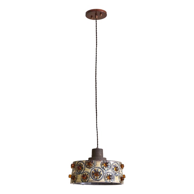 Danish Ceramic Amber Glass Pendant Light by Jette Helleroe for Axella, 1960s For Sale