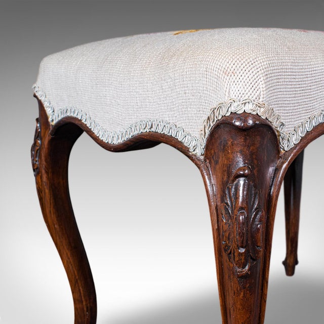 Antique Fireside Footstool, English, Needlepoint, Walnut, Stool, Early Victorian For Sale - Image 11 of 12