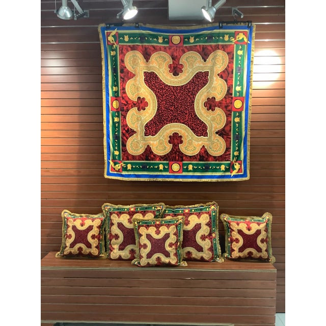 Vintage Atelier Versace multi color velvet throw 55”55” amazing print vivid color custom made with black velvet linning...