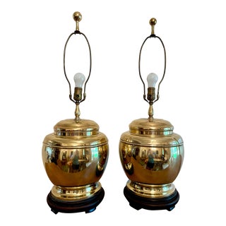 Mid 20th Century Brass Ginger Jar Style Lamps - a Pair For Sale