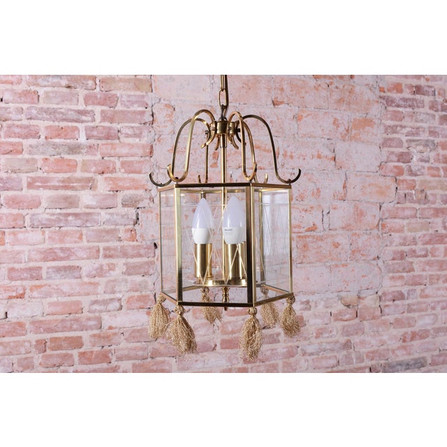 Art Deco Chandelier in Brass and Glass, Sweden, 1940s For Sale - Image 3 of 10