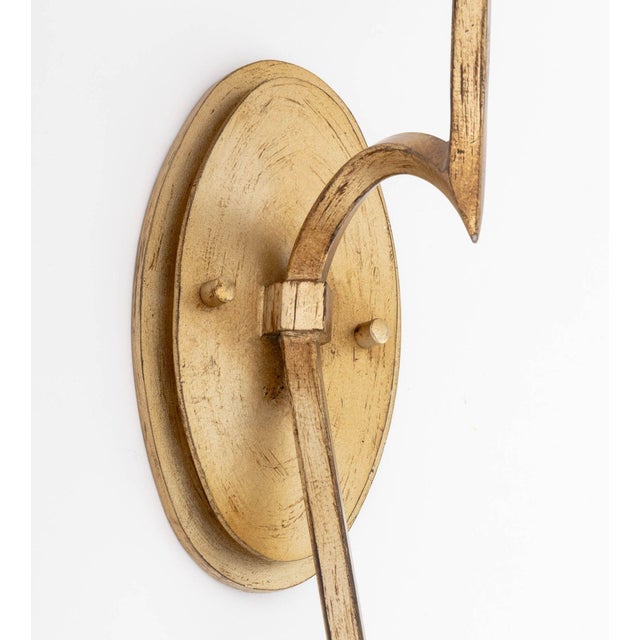 Hollywood Regency Style Gilt Wall Sconces, Pair For Sale - Image 4 of 9
