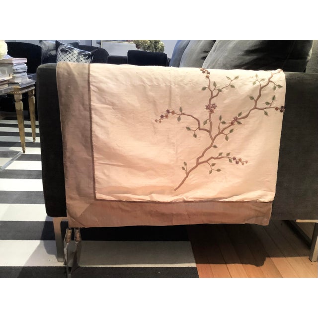 Japanese Sethi & Sethi Japanese Cherry Blossom Embroidered Decorative Silk Dupioni Throw For Sale - Image 3 of 12