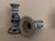 2 Jingdezhen Ceramic Candle Holders Blue and White Porcelain Vintage For Sale - Image 4 of 4