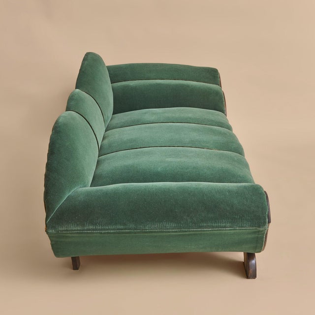 Art Deco French Art Deco Méredieme Chaise Lounge in Original Green Upholstery, 1930s For Sale - Image 3 of 11