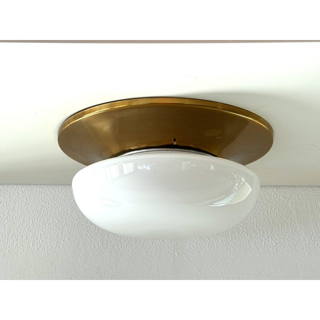 Metal Mid-Century Italian Brass and Glass Flush Mount Light, 1960s For Sale - Image 7 of 16