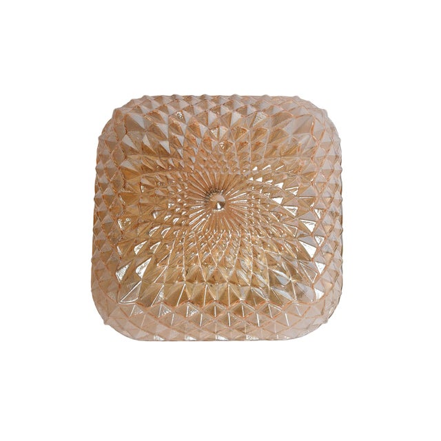 Mid Century Diamon Shell Cut Clear Glass Pattern Flush Mount Ceiling Light manufactured in Italy. Measuring 8.5" L x 8.5"...