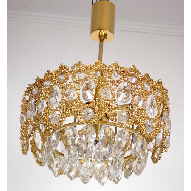 Brass and Lead Crystal Chandelier from Palwa, 1960s For Sale - Image 6 of 11