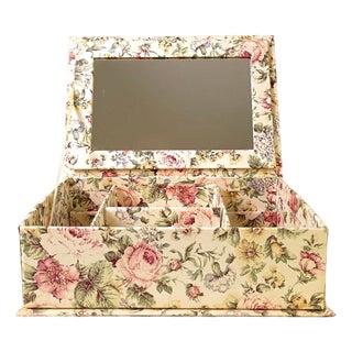 Jewelry Box With Mirror Cabbage Rose Chinz Fabric Dresser Top Vanity Organizer For Sale