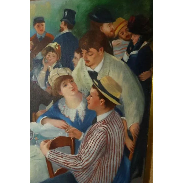 1950s "Bal Du Moulin" Impressionist After Renoir Figurative Oil Painting Signed J. Sanz For Sale - Image 4 of 6