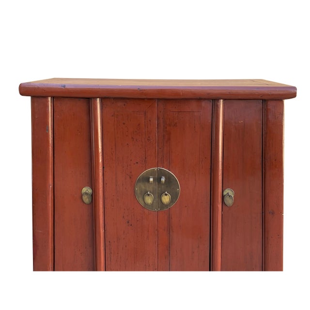 Chinese Vintage Distressed Brick Red Color Narrow a Shape Cabinet For Sale In San Francisco - Image 6 of 6