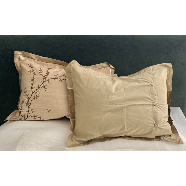 Japanese Garden Floral Embroidered Silk Decorative Pillow Sham Covers - a Pair For Sale - Image 12 of 12
