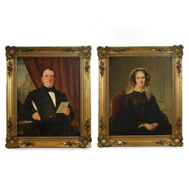 Charles-Gustave Housez, Portraits, 19th-Century, Oil on Canvas, Framed, Set of 2 For Sale - Image 6 of 6