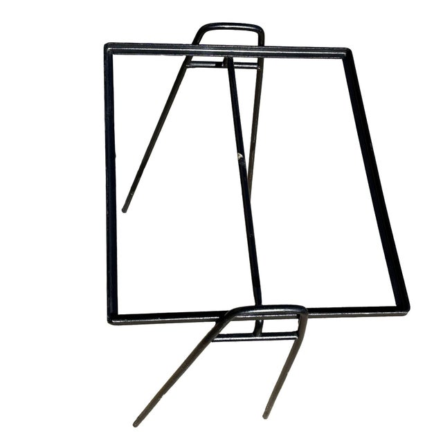 1950s Mid-Century Geometric Black Iron Patio/Outdoor Side Drinks Table W/ Glass Top For Sale - Image 4 of 5