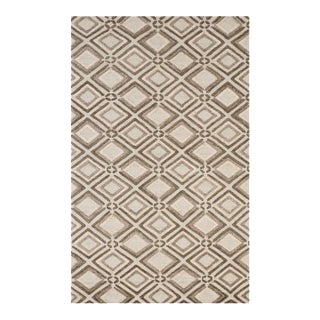 5x8 Ivory Hand-Knotted Wool Nested Diamond Lattice Geometric Modern Carpet Rug For Sale