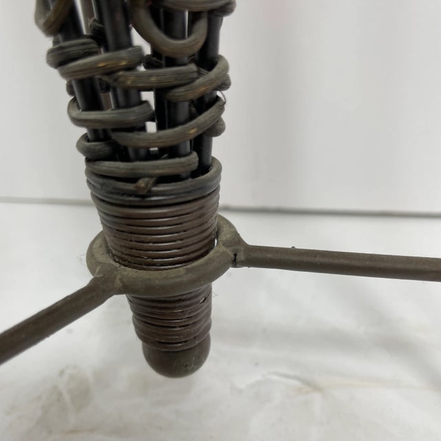 Boho Chic 1980s Rattan Vase on Cast Iron Support For Sale - Image 3 of 9