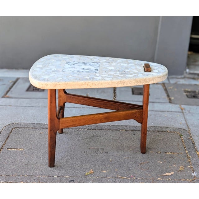 Mid-Century Modern Vintage Terrazzo-Top Side Table With Wood Base For Sale - Image 3 of 9