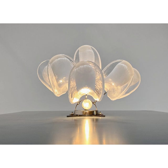 Transparent Pair of Italian Murano Wall Lights, Mazzega – 6 White Lattimo Glass Petals For Sale - Image 8 of 10