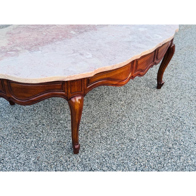 Vintage 1960s Provincial Pink Oval Marble Top Coffee Table For Sale In Boston - Image 6 of 7