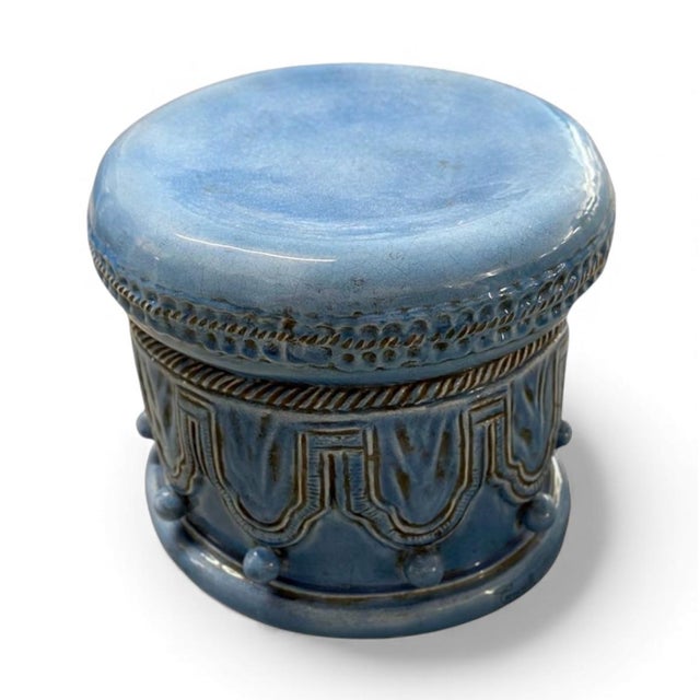 Vintage Ceramic Garden Seat / Drum Stool in Robin's Egg Blue For Sale - Image 4 of 8