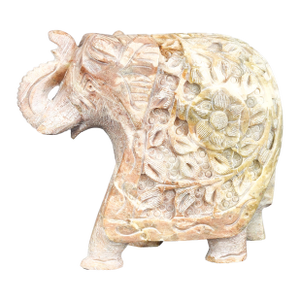 Vintage Hand-Carved Marble Stone Elephant Sculpture