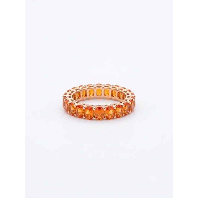 Natural 18k Gold Orange Sapphire Halo Ring, 5.92ct, New For Sale - Image 4 of 8