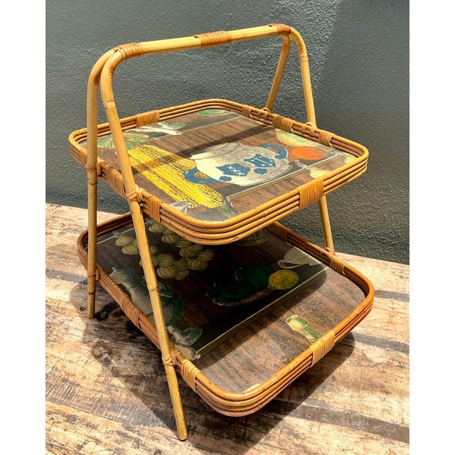 Vintage Rattan Two-Tiered Tray Stand For Sale - Image 14 of 18