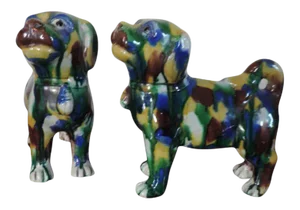 19th Century Chinese Porcelain Spinach Glazed Pug Dogs - a Pair