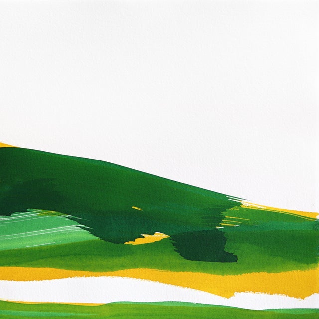 Sunlit Landscape 1 - Abstract Expressive Green and Yellow Ink Painting on Paper Original Artwork by Bettina Mauel For Sale - Image 4 of 6