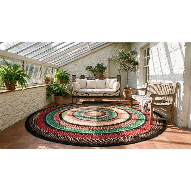 1920s Jewel Tone Antique American Braided Folk Art Rug 9' 6'' X 9' 6''. Wool Carpet For Sale - Image 9 of 9