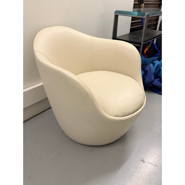 DWR Leather Lína Swivel Chair For Sale - Image 10 of 10