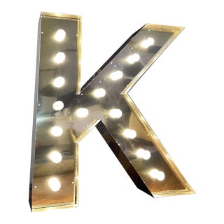 Contemporary Giant Brass Sculptural Marquee Light Up Letter "K" For Sale