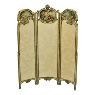 Antique French Louis XV Hand Painted Petite 3 Panel Folding Dressing Screen For Sale