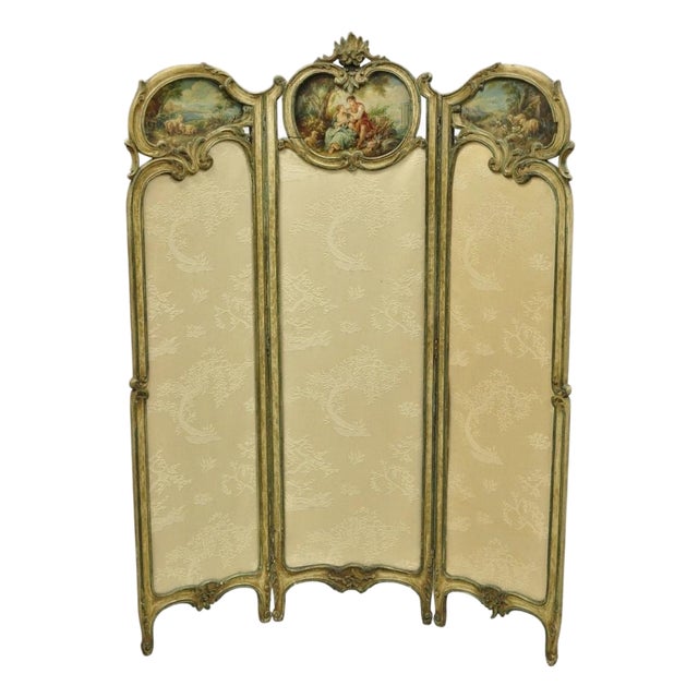 Antique French Louis XV Hand Painted Petite 3 Panel Folding Dressing Screen For Sale
