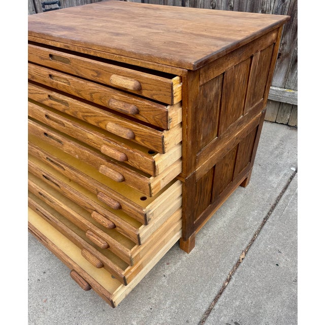 Mid 20th Century Vintage Hamilton Oak Flat File Double-Stack Cabinet For Sale - Image 5 of 8