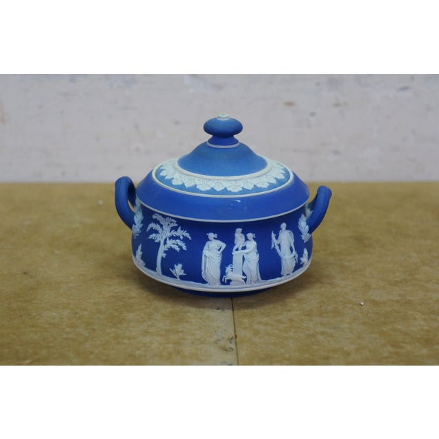 Vintage Wedgwood Blue Jasperware Candlesticks Creamer Sugar Teapot Bowl Compote - Set of 6 For Sale - Image 6 of 16