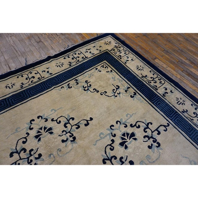 Textile 1890s Beige Classic Greek Key Allover Medallion Antique Chinese Peking Wool Rug For Sale - Image 7 of 9