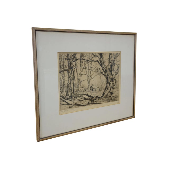 American Antique 1939 Walter Ronald Locke Signed End of Sugaring Maple Tree Etching 21" For Sale - Image 3 of 11
