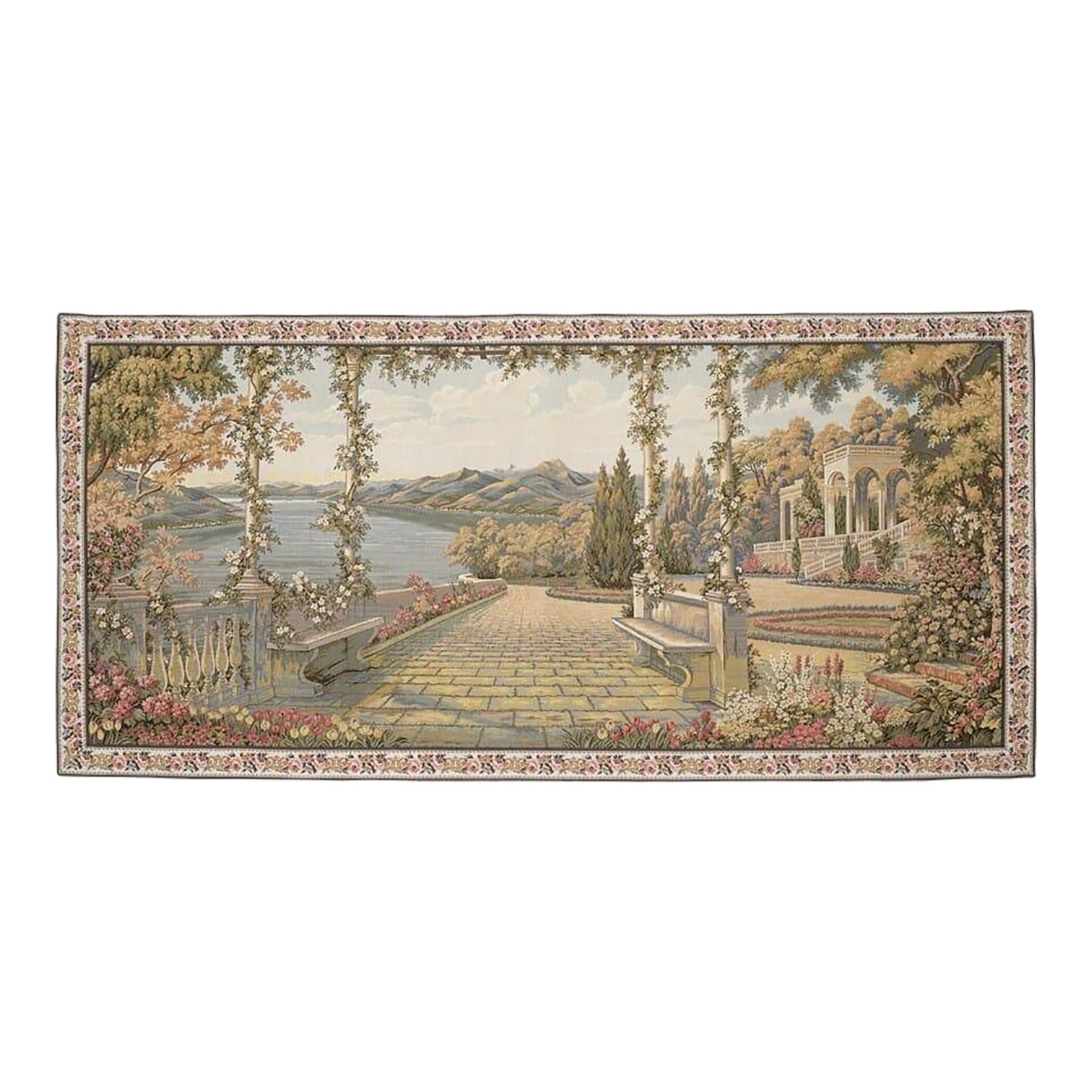 The Terrace Loom Woven Tapestry (Roses Border) - 165 X 365 Cm (5'5