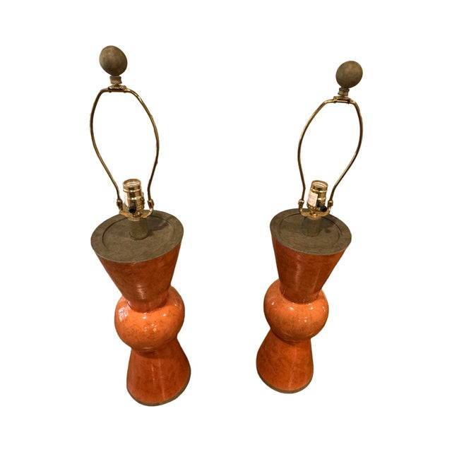 Currey & Company Currey & Company Upbeat Orange Table Lamp- A Pair . For Sale - Image 4 of 4