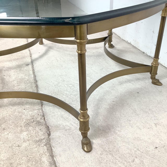1960s Neoclassical Brass and Glass Hoof Foot Coffee Table in the Style of La Barge For Sale - Image 14 of 18