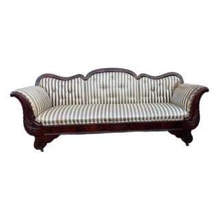 Antique American Empire Style Flame Mahogany Upholstery Sofa For Sale